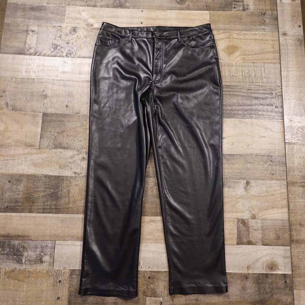 Joie Black Faux Leather Pants Women's Size 14 Altered Hem 28" Inseam